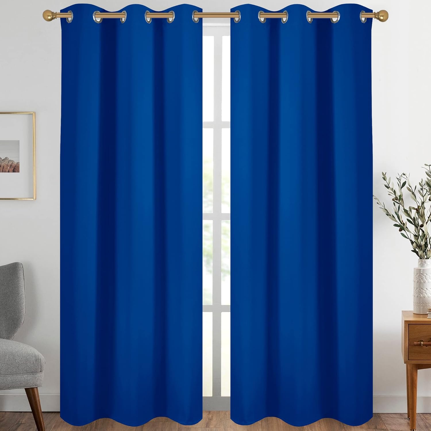 Diraysid Royal Blue Grommet Blackout Curtains for Bedroom Thermal Insulated Room Darkening Curtains Drapes, 42 x 84 inch, 2 Panels
